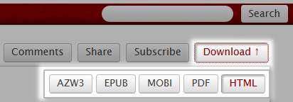 Screenshot showing the Download button and HTML option on AO3